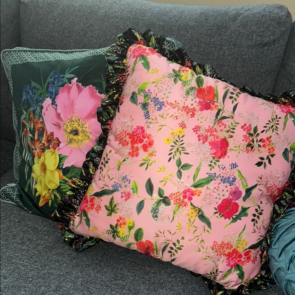 2- Floral Pink Green Throw Pillows TED BAKER